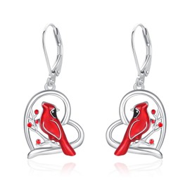 PARYFO Red Cardinal Earrings 925 Sterling Silver Mothers Day Gifts Cardinal Dangle Heart Earrings Leverback Cardinal Jewelry Gifts for Women