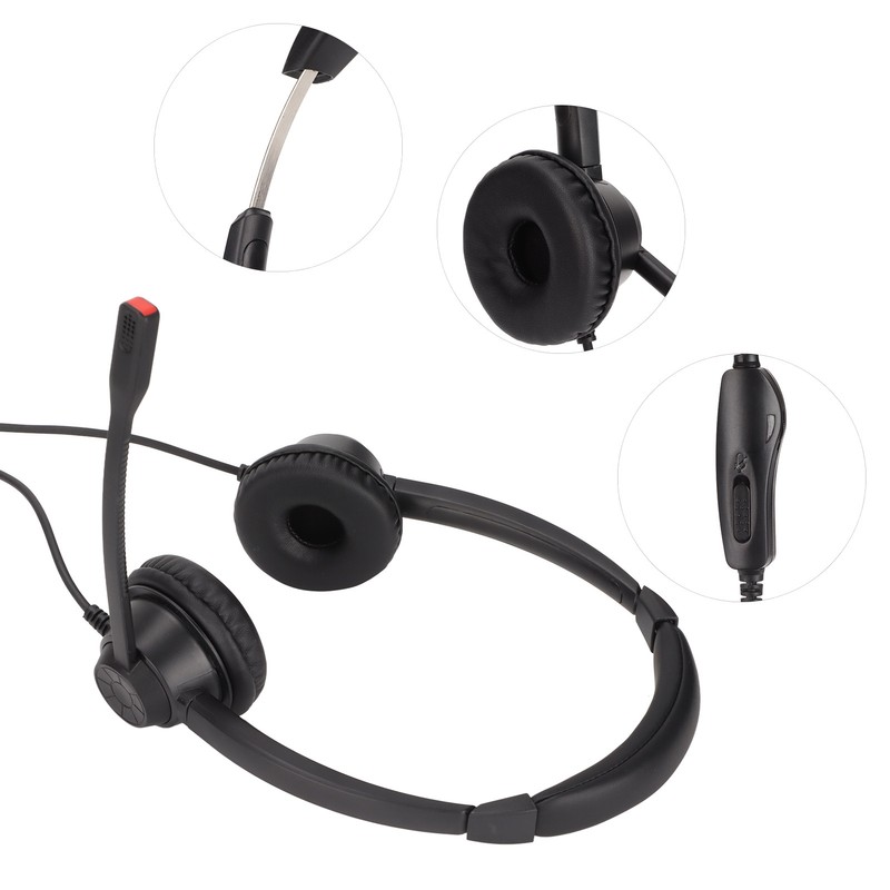 RJ9 Headset Noise Cancelling Mute Function Corded Business Headphone with