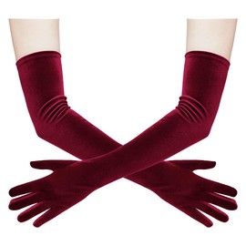 Lystaii Women Long Velvet Gloves for Women Elbow Length 1920s Opera Costume Flapper Evening Banquet Party (Wine Red)