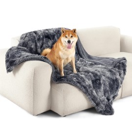 Bedsure Waterproof Dog Blankets for Large Dogs - Cat Blanket for Couch Protector Washable Long Faux Fur,Calming Soft Reversible Throw Furniture Protection for Puppy Pet, 40"x50", Tie-dye Grey