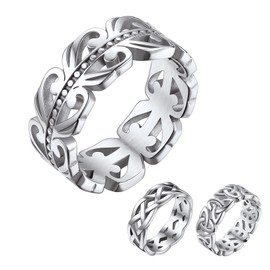 Bestyle Viking Wedding Eternity Rings Irish Celtic Flower Finger Ring Baroque Hawaiian Leaf Dainty Knuckle Rings Knot Stacking Ring Gifts for Women Men, Size 11