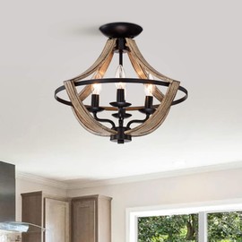 Warehouse of Tiffany CM244/4BXI Ricky Matte Black 4-Light Metal Open Cage Semi Flush Mount, Brown