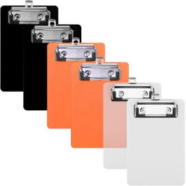 6 Pack Mini Clipboard, 3 Colors 4" x 6" Small Clip Boards for Notepads, Memo Size Receipt, Pocket Lists - Nursing Clipboard, Waiters Clipboard - Black, White Transparent, Orange