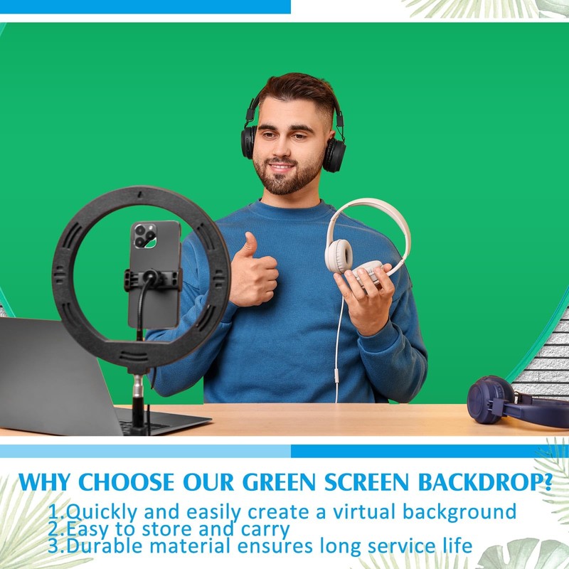 Briwooody Collapsible Blue Green Screen Backdrop (56") Double Sided Webcam