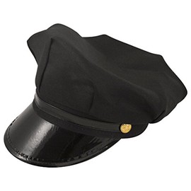 MEN'S BLACK CHAUFFEUR HAT TIE GLOVES LIMO DRIVER FANCY DRESS COSTUME ACCESSORY (Hat)
