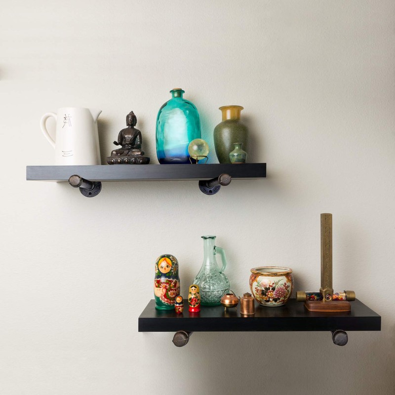 3/4" Industrial Black Iron Pipe Shelf Brackets, Rustic Wall Mounted