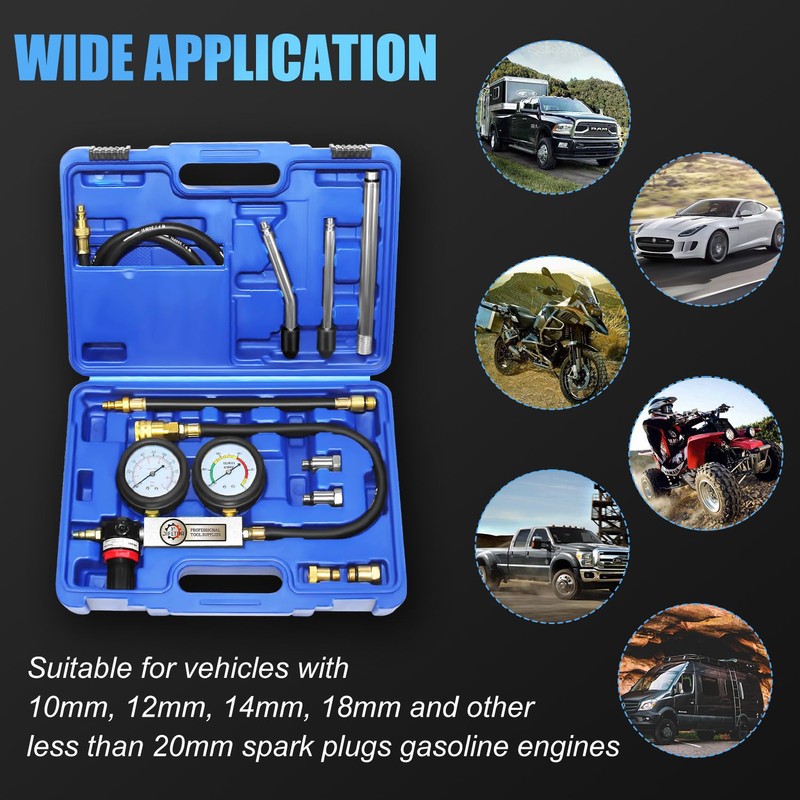 JIFETOR Cylinder Leak Down Tester Kit, Automotive Engine Compression Dual