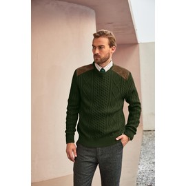 Men's Sweaters Crewneck Casual Vintage Cable Knit Pullover Warm Fall Winter Pullover with Suede Patchwork Army Green XL