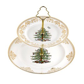 Spode Christmas Tree Gold Salad Plate | Set of 4 Plates for Salad, Pasta, Appetizer, and Dessert | Christmas Dinnerware Made of Fine Porcelain | 8-Inch | Dishwasher Safe