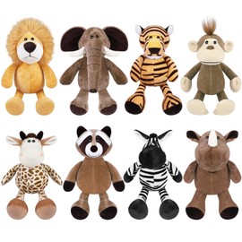 ELCOHO 8 Pieces Safari Stuffed Animals Plush Jungle Animal Toys 9.8 Inch Zoo Stuffed Animals Set Cute Plush Toys for Animal Themed Parties Teacher Student Award