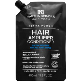 MARTHA DEBAYLE Acondicionador REFILL POUCH HAIR AMPLIFIER. Máximo volumen, luminosidad y flexibilidad. Con ceramidas y caviar negro. Sin parabenos y ftalatos. 450 ml.