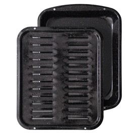 Broiler Pan for Oven Nonstick 16.75” x 13” Porcelain Nonstick Coated - Broiling Pan for Oven Withstands Heat up to 550° F - Heavy Duty Broil Pans and Rack Circulates Heat and Drains Fat (Speckled)