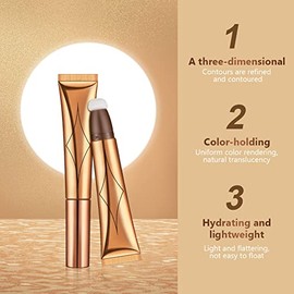 AOOWU Varita de belleza de contorno, iluminador líquido con aplicador de cojín, varita de rubor líquido mate, larga duración, suave y ligera para maqu