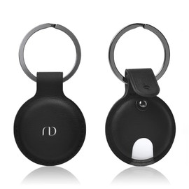 Nereides Compatible AirTag Case Keychain, PU Leather AirTag Case, Key Ring, Key Chain, Loss Prevention, Convenient, Lightweight, Stylish, Key Finder, Compatible with Keys, Pets, Bags, etc. (Black)