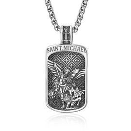 KINGWHYTE Saint Christopher Necklace 925 Sterling Sliver Catholic Jewelry Amulet Jewelry Religious Gifts St Christopher Pendant for Men with Stainless Steel Pearl Chain 22+2inch(Plated Gold)