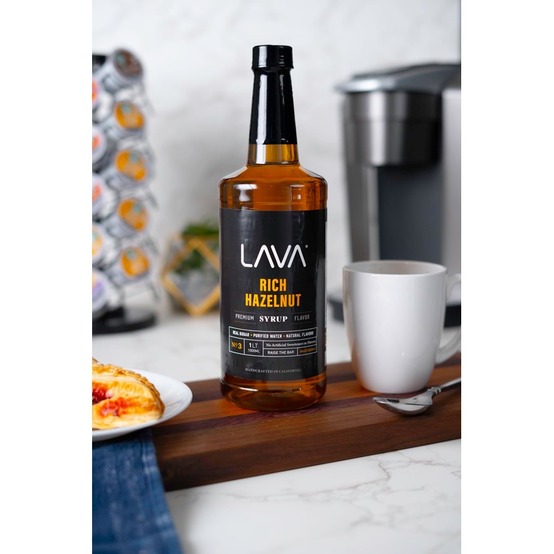 LAVA Premium Hazelnut Syrup, Natural Hazelnut Coffee Sweetener, 33.8oz (1-Liter),