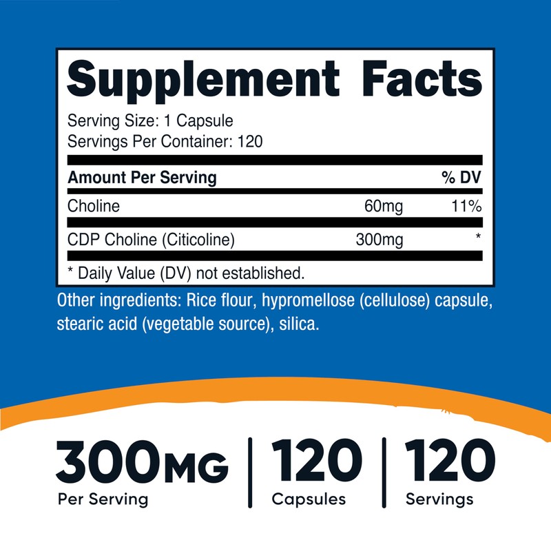 Nutricost CDP Choline (Citicoline) 300mg, 120 Vegetarian Capsules - Non-GMO,