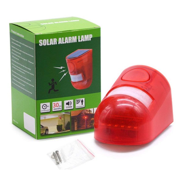 TATUM Solar Rechargeable Security Alarm Warning Light, Red Flash, Solar Rechargeable, 110db Loud Alarm, Buzzer, Red Light Flashing Alarm, Waterproof, For Farm Animals, Outdoors, Warehouses, Garage