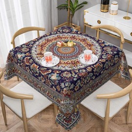 Yesad Square Tablecloth 54x54In Floral Table Cover 60x60In Washable Table Cover for Party Restaurant, Picnic, Indoor and Outdoor Dining, 54x54In, Dark Ethnic Folk Style
