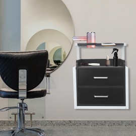 WUPYI Wall Mount Styling Station,Salon Storage Station Cabinet with Drawers,Beauty Barber Salon Storage Organizer 2 Hair Dryer Holders for Hair Stylist,Barber Shop,Home (Black,Silver)