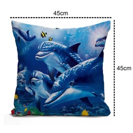 Tomda Blue Sea World Coral Dolphin Cotton Burlap Linen Cushion Cover Throw Pillow Case Sofa Outdoor Decorative Square 45x45cm 18x18 Inch