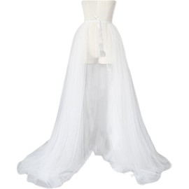 YJZQ Long Tulle Skirts Asymmetrical Women's Tulle Skirt High Tiered Puffy Skirt Women's Wedding Cocktail High Waist Skirt Removable Wedding Dress Ballet Skirt Half Skirt 125 cm, White
