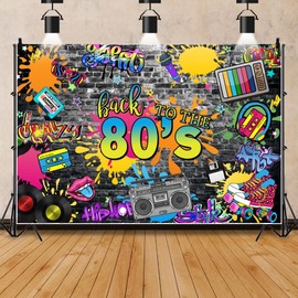 Pnylzzyxh Back to The 80s Backdrop Hip Hop Graffiti 80s Theme House Party Photography Background Art Brick Wall Music Radio Fashion Decorations Supplies Photo Studio Props 10x10ft (300x300cm)