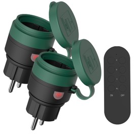 SURNICE SURNICE Funksteckdosen mit fernbedienung Aussen, IP44 Wasserdicht Steckdosen Set 1+2, 2300 Watt, fr den Au?enbereich, 40M Reichweite, Plug & Play Funkschalt Set (2funksteckdose+1fern bedienung)