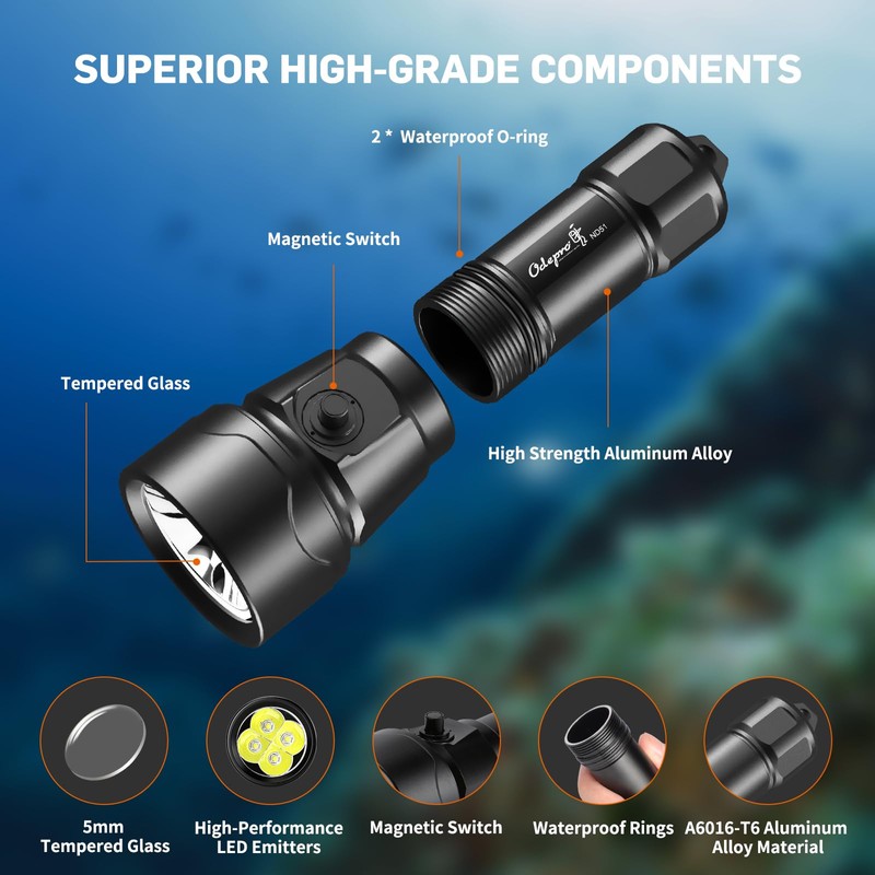 Odepro ND51 2500 Lumens Super Bright Dive Light with 4