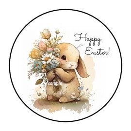 30 Pcs Happy Easter Stickers Favor Labels Tags Envelope Seals Stamps 1.5" Round Sticker for Packages Small Business Cards Letters Gifts Boxes for Holiday Birthday Floral Bunny