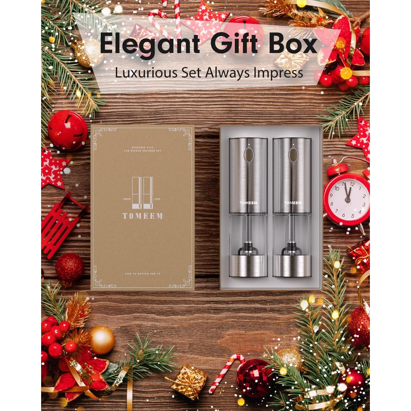 TOMEEM Upgraded Larger Capacity Electric Salt and Pepper Grinder Set