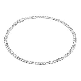KISPER Solid 925 Sterling Silver Italian 3.5mm Diamond-Cut Cuban Link Curb Chain Anklet Ankle Bracelet for Women - Made in Italy, 11"