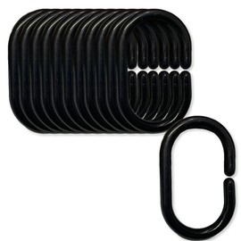 Plastic Shower Curtain Rings, Shower Curtain Hooks, 12 Pcs C Shaped Shower Hooks for Shower Curtain, Shower Curtain Hooks for Bathroom (Black)