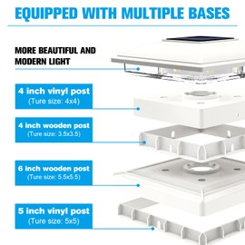 VOLISUN Solar Post Cap Light Outdoor Waterproof 4pack,Solar Fence - Post Lights for 4x4 5x5 6x6 Wooden/Vinyl Post,White Deck Post Cap Light Solar Powered with Warm White for Garden/Patio/Porch