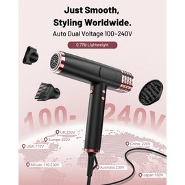 MESCOMB Dual Voltage Ionic Hair Dryer with Diffuser - 1875W High-Speed Blow Dryer for Women, Fast Drying, No Heat Damage, Low Noise, Lightweight, European Travel 110V-120V/220V-240V, Gifts for Women