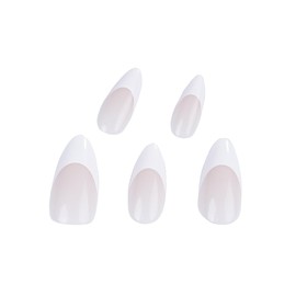 French Tip Press on Nails Short - 30PCS KOROOLE Press on Nails for Women, Short Fake Nails Stick Glue on Nails Almond, Nude Classy Acrylic Artificial Nail Gift for Women-White Morning