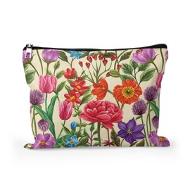 Cafl Watercolor Flowers Makeup Bag Colorful Floral Cosmetic Bag for Women Large Capacity Travel Toiletry Accessories Organizer 10 * 8in