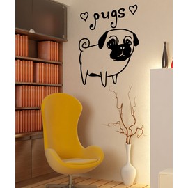 Stickerbrand I Love Pugs Wall Decal. Cute Dog Home Decor. (Black Color) OS_MB504B