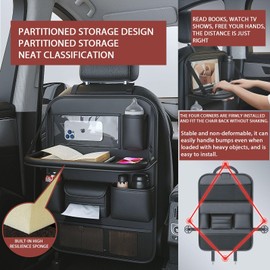 GuangMaii Car Backseat Organizers and Storage, PU Leather Car Seat Back Protector with Foldable Table Tray and Touch Screen Phone Holder, Suitable for Most Vehicles (Black)