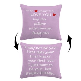 Never Forget That I Love You HUG This Pillow Until You Can HUG Reversible Decor Throw Pillow Case Decor for Home Bedroom, 18'' x 18'' Pillow case, Gifts Long Distance Relationship, Boyfriend (purple)