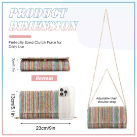 BWBIKE Women's Raffia Straw Clutch Bag - Summer Beach Crossbody Purse with Shoulder Strap, Trendy Envelope Handbag for Travel & Evening, Colourful