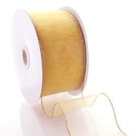 Ribbon Traditions 2.5" Wired Sheer Organza Ribbon Light Gold 10 Yards