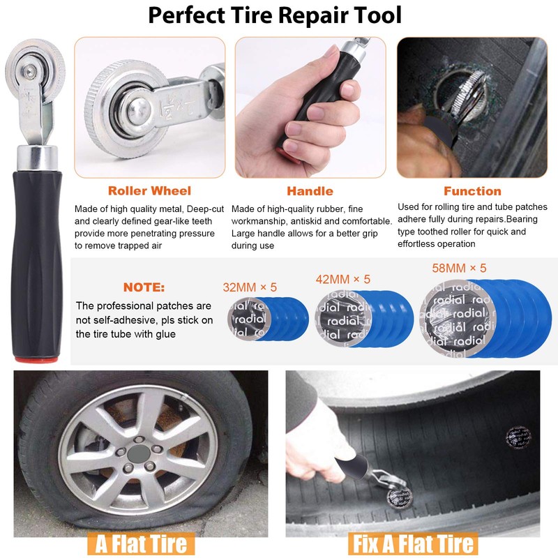 Rustark 70Pcs Tire Repair Kit - Patch, Scraper, Valve Stem