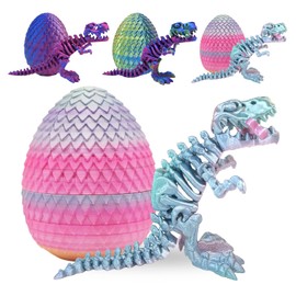 nnOuOnn 3D Printed Dinosaur Animals Fidget Toys, Dinosaur in egg, 4.7in Mini Animals Toy Articular Mobility Toys for Adults and Kids, Flexible Dinosaurs Statue Decor for Easter Eggs (Rainbow)