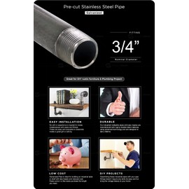 Supply Giant QDHM3430 30" Long Pre-Cut Galvanized Pipe with 3/4" Nominal Size Diameter