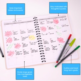 Hardcover Undated Monthly Planner 2025-2026 - 18 Month Monthly Calendar Planner Book for School, Office and Home - Simplified Blank Monthly Planners for Goals, Tasks and Dates - B5(6.9" x 9.8") Pink