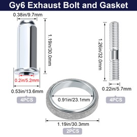 PAGOW 10 PCS Gy6 Exhaust Bolt and Gasket Kit for 50cc 125 cc 150cc Scooters ATVs Moped Quad 4 Wheeler Dune Buggy Sandrail Vehicles Motorcycle (2 Sets)