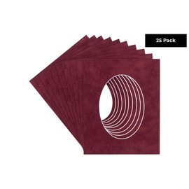 3x5 Mat For 6x7.5 Frame - Precut Dark Red Suede Oval Shaped Photo Mat Board Opening - Acid Free Matte Bevel Cut for Family Photos, Pack of 25 Matboards Show Kit With Acid Free Backings & Clear Bags