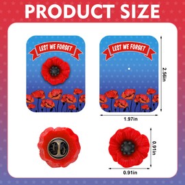 Wehhbtye 36 Set Veterans Day Poppy Pins on Card, Memorial Day Resin Poppy Lapel Pin, Patriotic Lest We Forget Brooches for 4th of July Independence Day Cloth Hat Backpack Decoration