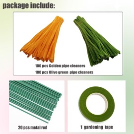 Cldamecy 200 pcs Orange OliveGreen Pipe Cleaners Set with Floral Wires & Gardening Tape,Chenille Stems Pipecleaners for Tulip Bouquet Making,Craft Persimmon,DIY Art and Decorations